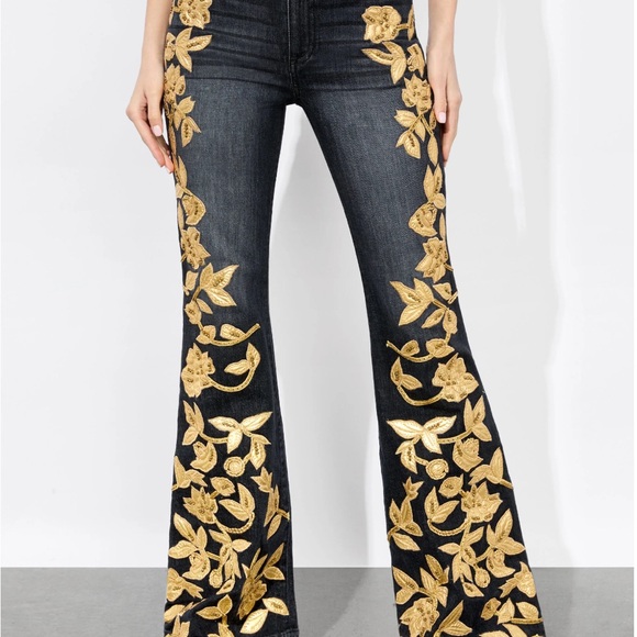 Maya Charcoal Black/Gold jeans ALICE+OLIVIA